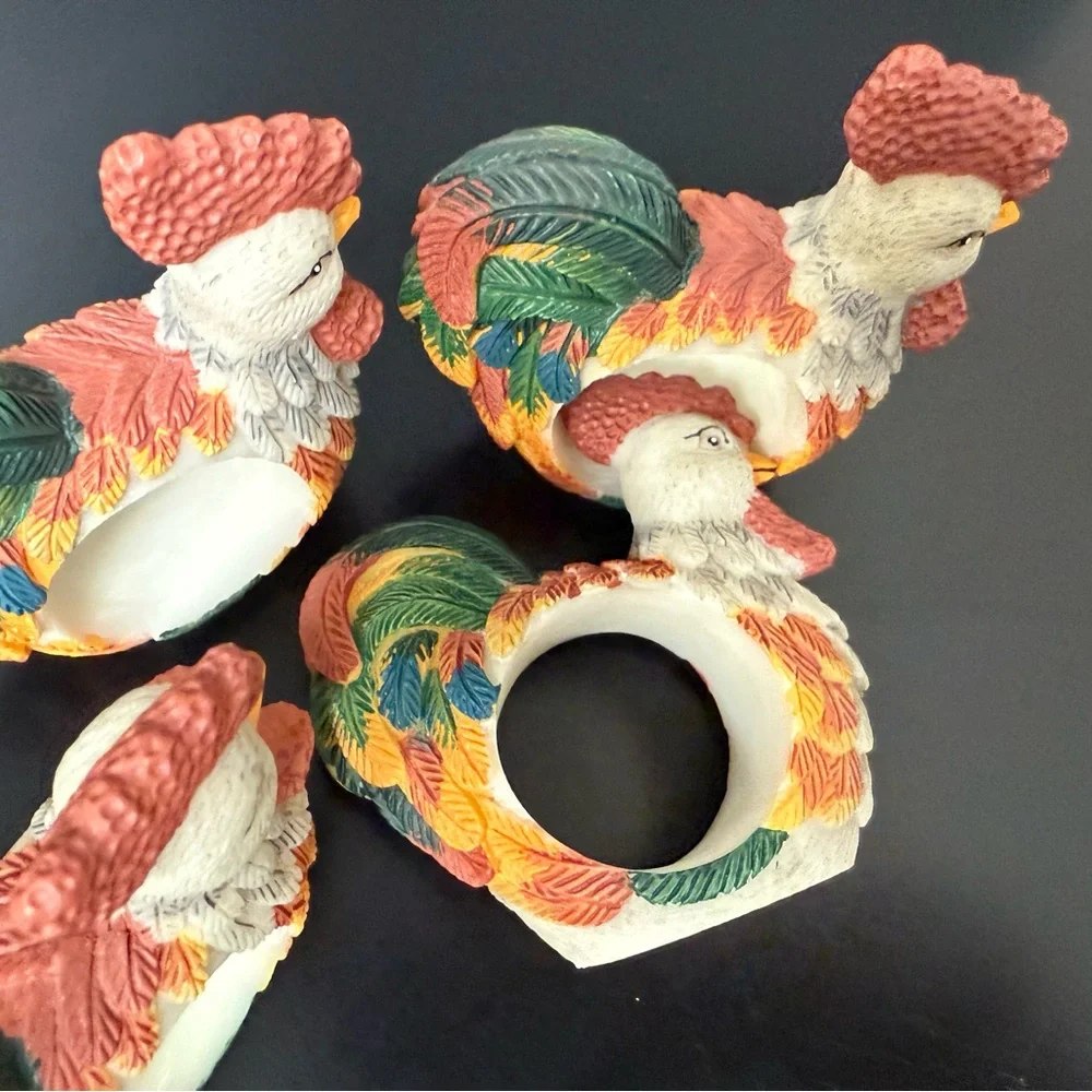Set‎ of 4 Colorful acrylic Rooster Napkin Rings